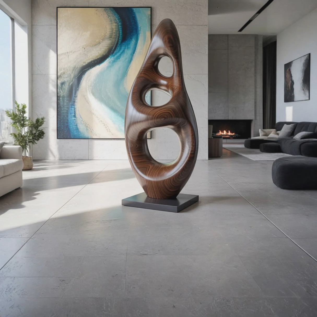 Ethereal Aperture Solid Wood Abstract Sculpture for Living Room