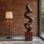 Handcrafted Solid Wood Floor Sculpture with Flowing Vertical Ribbon Form