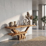 Console Table Solid Wood with Integrated Bench and Tree Branch Base