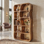 Sculptural Solid Wood Bookshelf with Organic Open Niches