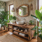Solid Wood Bathroom Vanity with Open Storage and Vessel Sink