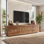 Solid Wood TV Console with Branch Carved Door Fronts