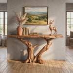 Solid Wood Console Table with Twin Trunk Base for Entryway Decor