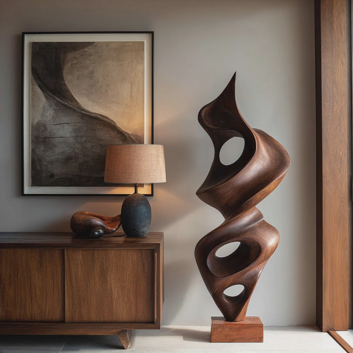 Modern Solid Wood Abstract Sculpture for Living Room Art Display