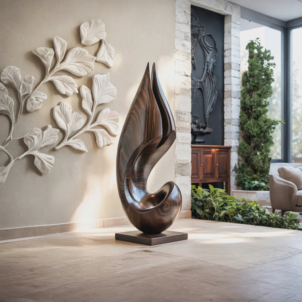 Ascending Flame Abstract Wood Floor Sculpture