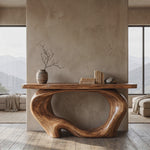 Console Table Solid Wood with Organic Hollow Loop Base for Entryway Decor