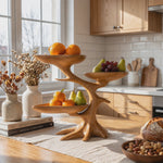 Solid Wood Three-Bowl Fruit Centerpiece with Flowing Branch Stand