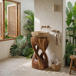 Sculptural Twisted Wood Pedestal Vanity with Organic Open Form
