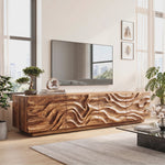 Organic Solid Wood TV Console with Flowing Wave Carved Doors