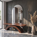 Bench Solid Wood with Sculptural Crossing Arch Base for Entryway Seating