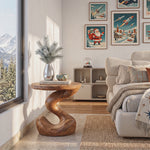 Sculptural Solid Wood Side Table with Flowing S Curve Base