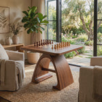 Handcrafted Solid Wood Chess Table with Arched Sculptural Pedestal Base