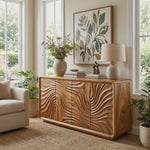 Solid Wood Sideboard Cabinet with Radiating Wave Carved Doors