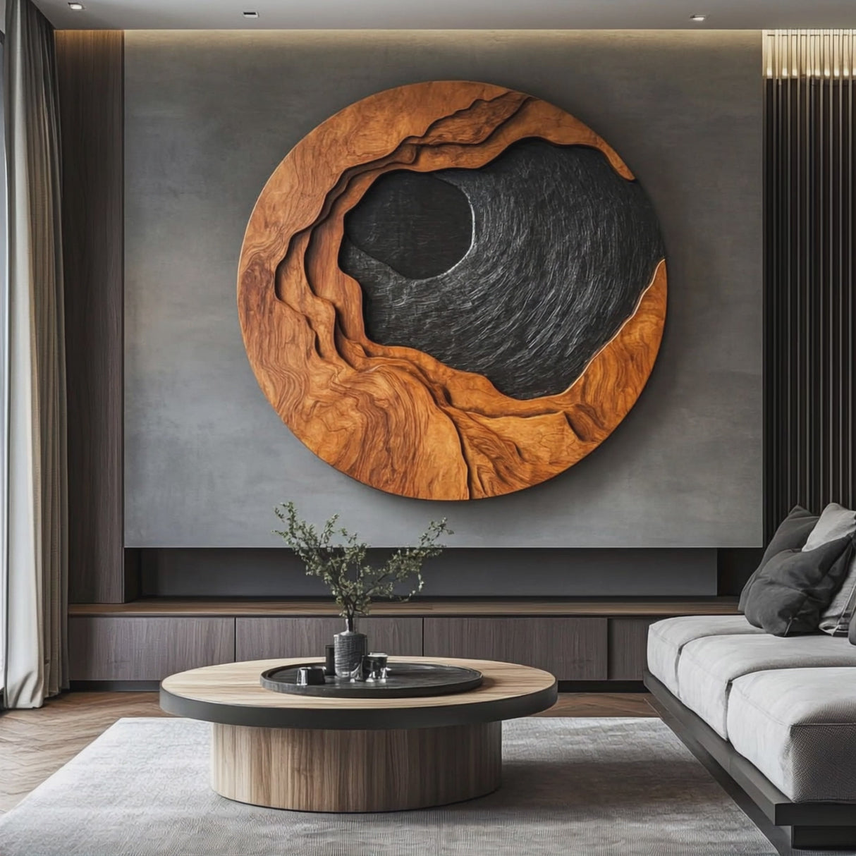 Contemporary Layered Solid Wood Wall Art Sculpture for Living Room