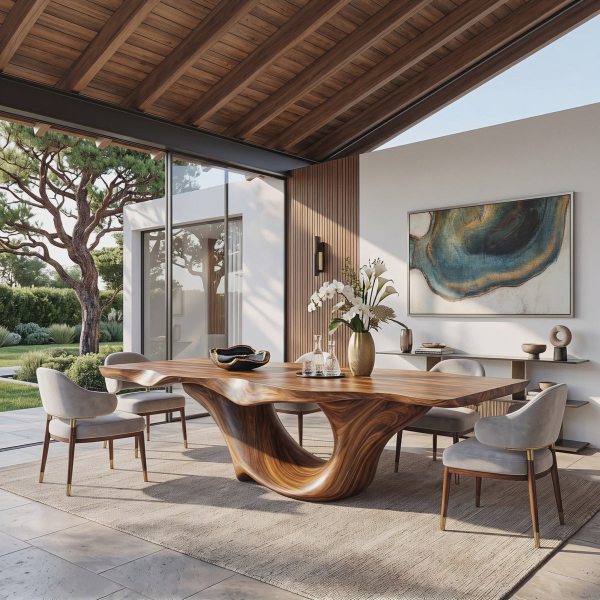 Dining Table with Sculpted Canyon Base and Organic Solid Wood Top