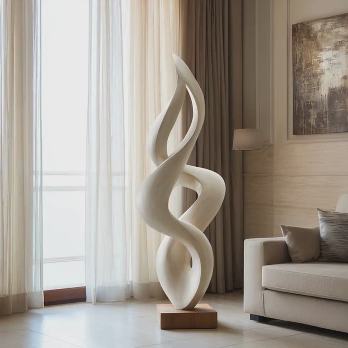 Handcrafted Abstract Twisted Solid Wood Sculpture for Modern Interior Decor