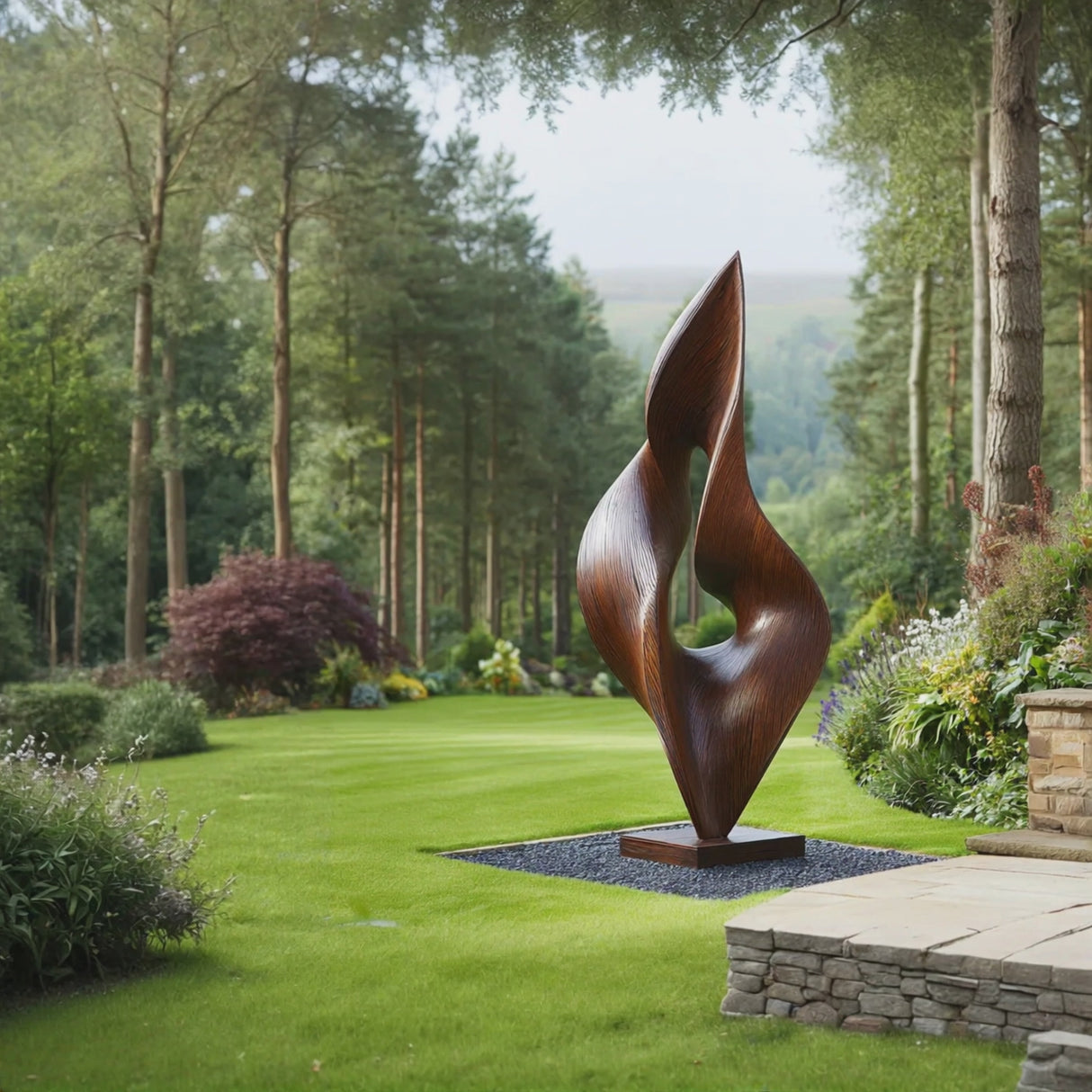 Organic Curved Solid Wood Sculpture for Garden and Landscape Display