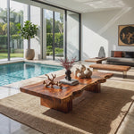 Coffee Table Solid Wood with Organic Live Edge and Block Base for Living Room