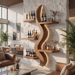 Wall Wine Rack Solid Wood with Sculptural S Curve Shelves for Dining Room