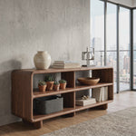 Solid Wood Open Shelf Sideboard with Rounded Edge Storage Design