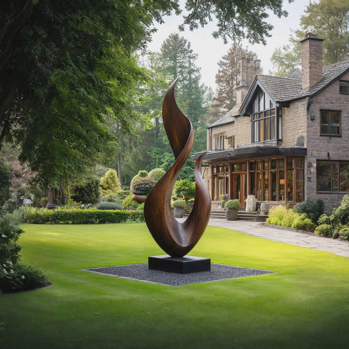 Flame Form Solid Wood Outdoor Sculpture for Garden Landscapes