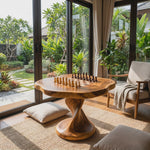 Handcrafted Solid Wood Chess Table with Organic Square Top and Pedestal Base
