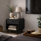 Handmade Solid Wood Nightstand with Rounded Frame Drawer and Open Shelf Storage