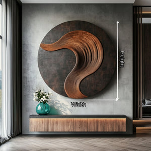 Round Solid Wood Wall Art with Sculptural Curved Relief