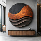 Round Layered Wall Sculpture with Wave Form Relief