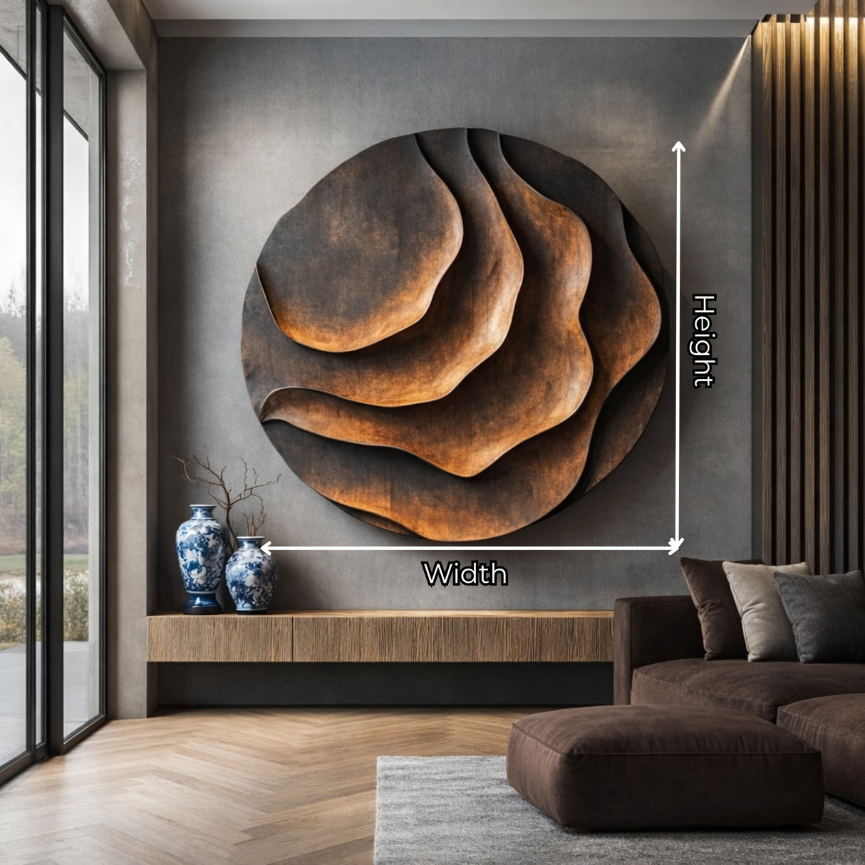 Round Solid Wood Layered Wall Art with Sculptural Relief Form