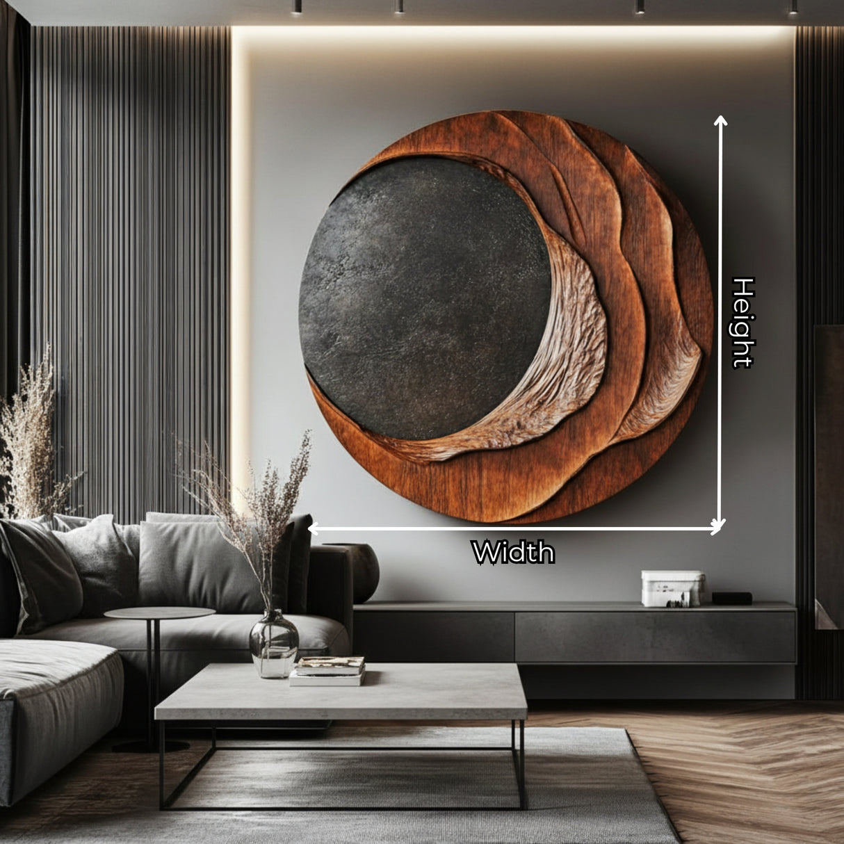 Handcrafted Solid Wood Wall Art with Layered Eclipse Form