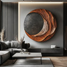 Handcrafted Solid Wood Wall Art with Layered Eclipse Form