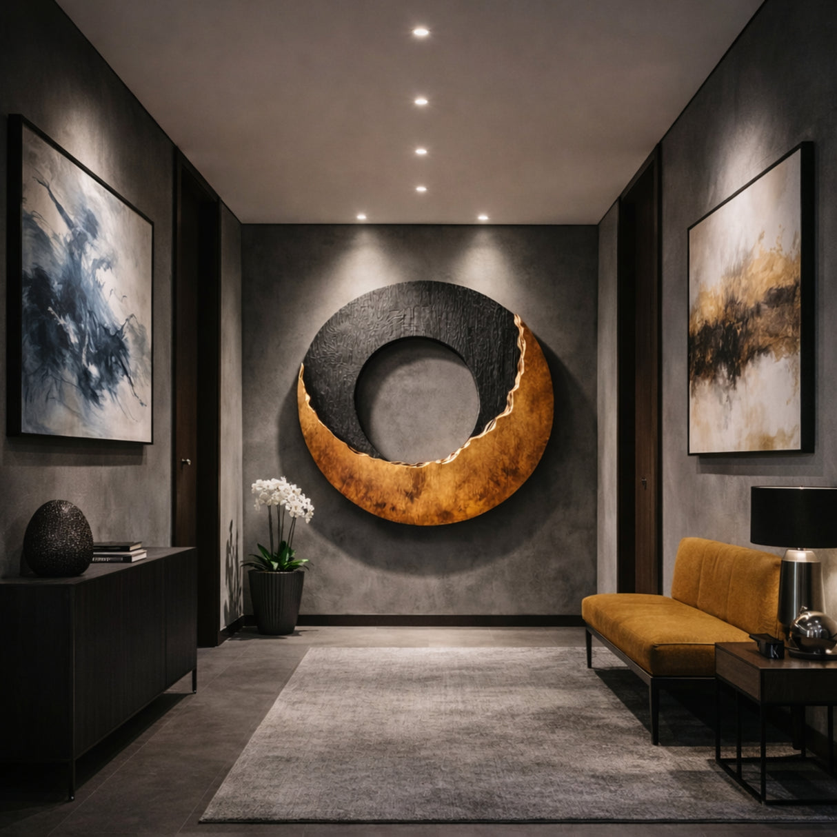Round Solid Wood Wall Art with Split Tone Open Center Design