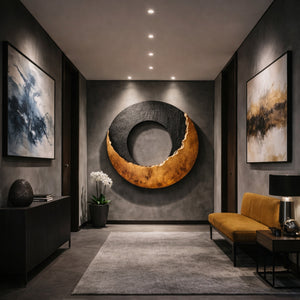 Round Solid Wood Wall Art with Split Tone Open Center Design
