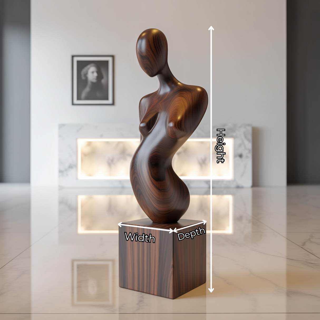 Solid Wood Abstract Female Form Sculpture with Plinth for Modern Interiors