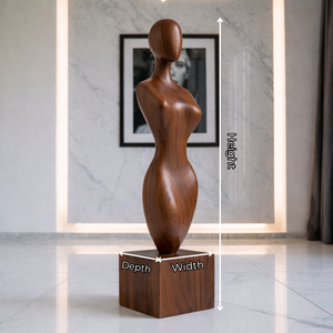 Solid Wood Abstract Female Torso Sculpture with Plinth for Modern Interiors