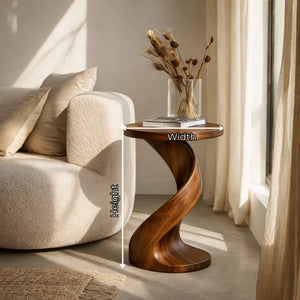 Modern Solid Wood Side Table with Twisted Pedestal Base for Living Room Seating