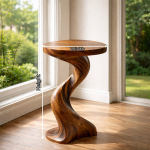 Solid Wood Twisted Side Table Modern Sculpted Accent Piece