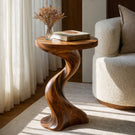 Solid Wood Twisted Side Table Modern Sculpted Accent Piece