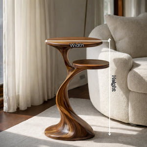Solid Wood Two Tier Side Table Modern Sculpted Accent for Living Room Interior