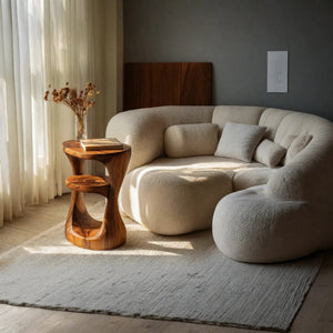 Solid Wood Side Table Two Tier Sculpted Arch Design for Living Room