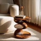 Solid Wood Spiral Two Tier Accent Table for Modern Living Room