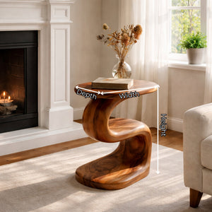 Curved Solid Wood Side Table Organic Two Level Accent Piece