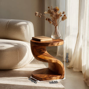 Organic Solid Wood Side Table with S Shaped Base for Modern Living Room