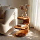 Organic Two Tier Solid Wood Side Table for Sofa or Reading Nook