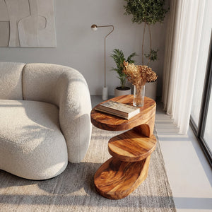 Sculptural Solid Wood Side Table for Living Room and Reading Nook