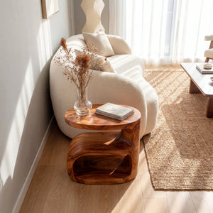 Solid Wood Sculptural Side Table for Sofa and Reading Corner