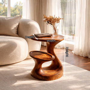 Organic Solid Wood Sculptural Side Table for Living Room Decor