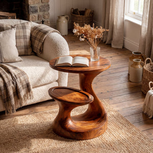 Organic Solid Wood Sculptural Side Table for Living Room Decor