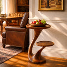 Sculptural Two-Tier Solid Wood Side Table for Living Room and Reading Corner Decor